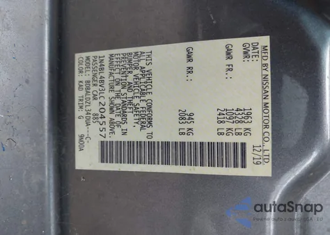 2020 Nissan Altima S from USA, damaged, VIN 1N4BL4BV3LC204557